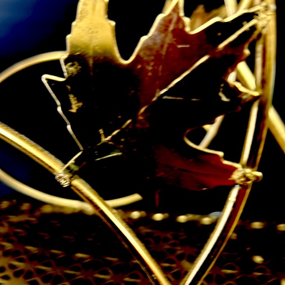 Mid Century Modern gold tone metal magazine/ record holder with maple leaf motif - Picture 6 of 8